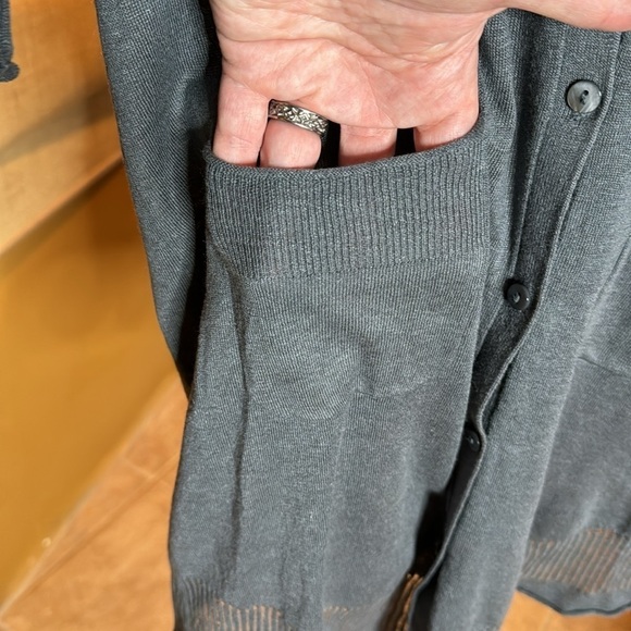 Poetry Charcoal Gray Silk Linen V Neck Long Cardigan Size 10 - Picture 3 of 8